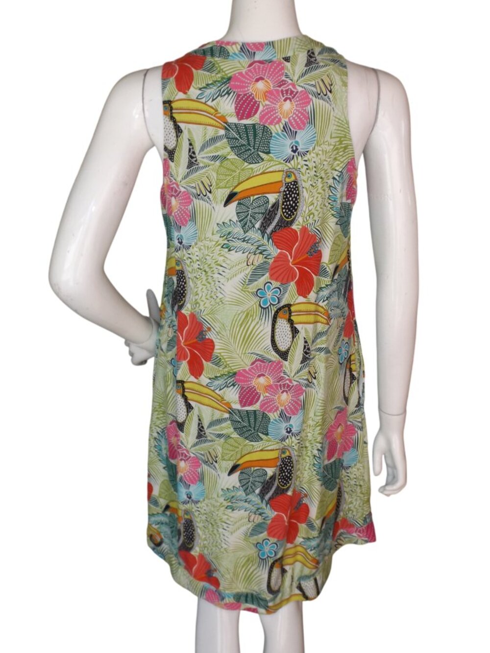 TOMMY BAHAMA Silk Dress, S, V-neck, Short, Pockets, Bold Color Toucan Floral - Picture 6 of 13
